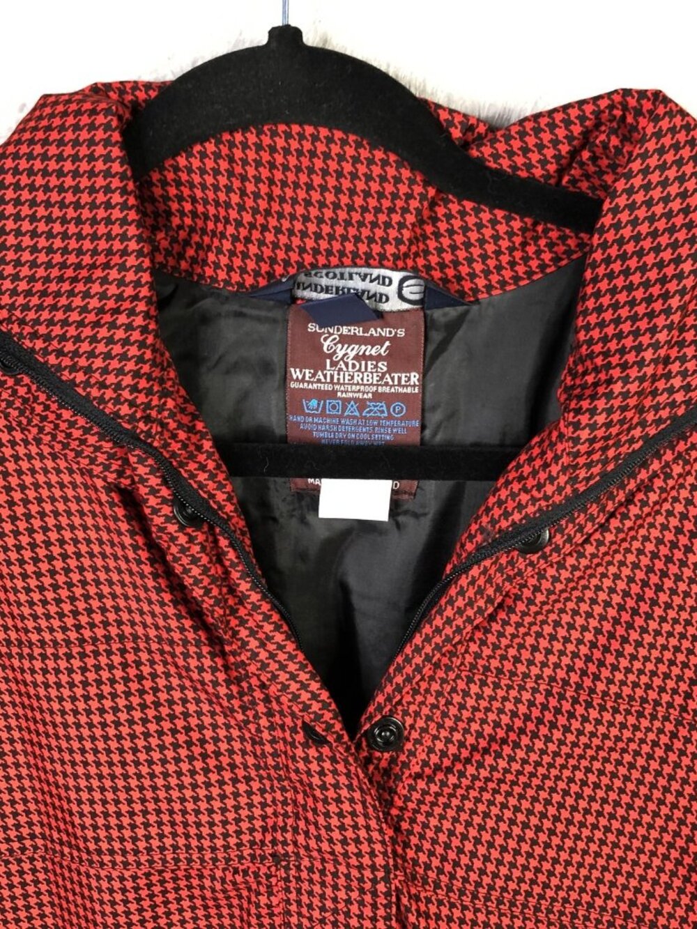 Vintage Sunderland Of Scotland Jacket Womens M Red Houndstooth Golf Windbreaker - Picture 16 of 16